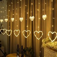 Guirlande lumineuse de décoration de rideau de fenêtre en forme de cœur pour chambre à coucher, intérieur, fête de mariage