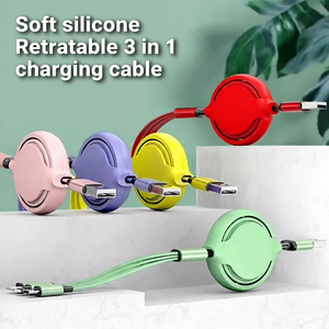 Cavo di Ricarica <span class=keywords><strong>USB</strong></span> Retrattile 3-in-1 Taipuxi, Cavo <span class=keywords><strong>USB</strong></span> Rotondo 3 in 1 in Silicone Liquido per Viaggi e Regali - Product Image 1
