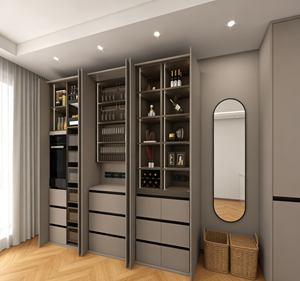 Armoire multifonctionnelle minimaliste sur mesure |   Armoire intégrée grise + rangement pour vin/objets |   Meuble de rangement de grande capacité pour chambre à coucher - Product Image 3