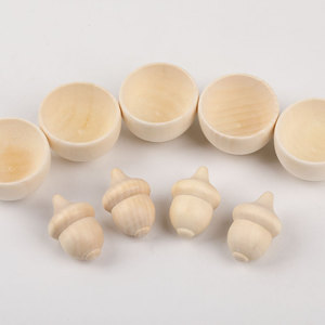 Petit bol en bois de couleur naturelle et ensemble d'acorns, jouet créatif de peinture DIY pour enfants, décoration d'intérieur - Product Image 1