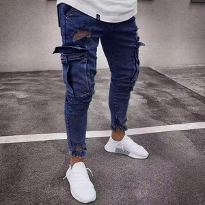 All'ingrosso Casual da uomo con cerniera strappata di grandi dimensioni pantaloni in Denim con tasche <span class=keywords><strong>laterali</strong></span> 3D modello Outdoor <span class=keywords><strong>Jeans</strong></span> - Product Image 6