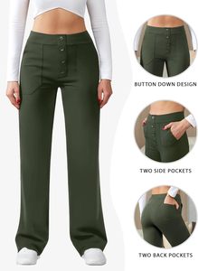 JEKAOYI <span class=keywords><strong>Pantaloni</strong></span> da <span class=keywords><strong>Donna</strong></span> Casual a Vita Alta, Gamba Dritta, in Poliestere e Spandex, Lavabili in Lavatrice, Elasticizzati, con Bottoni, per Lavoro e Ufficio, con Tasche - Product Image 5