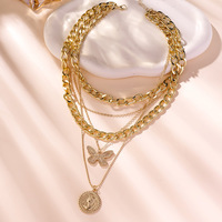Collier pendentif papillon multicouche en alliage, chaîne vague d'eau, style Europe & Amérique, électroplaqué, cadeau pour femme, vente en gros