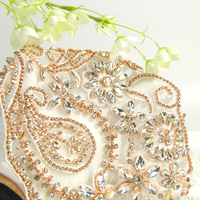 Appliques de robe de mariée en strass or rose brillant faites à la main, à coudre, à dos pointu, double contrôle qualité YUGU YG-F013