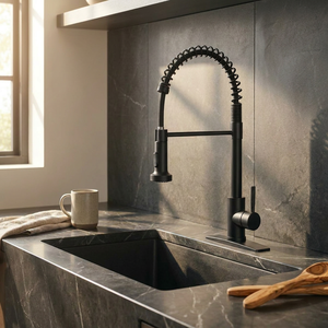 <span class=keywords><strong>Robinet</strong></span> de cuisine Tieba noir mat avec douchette extractible, arc haut, en acier inoxydable, mitigeur monocommande pour évier de cuisine avec fonction pré-évier - Product Image 1