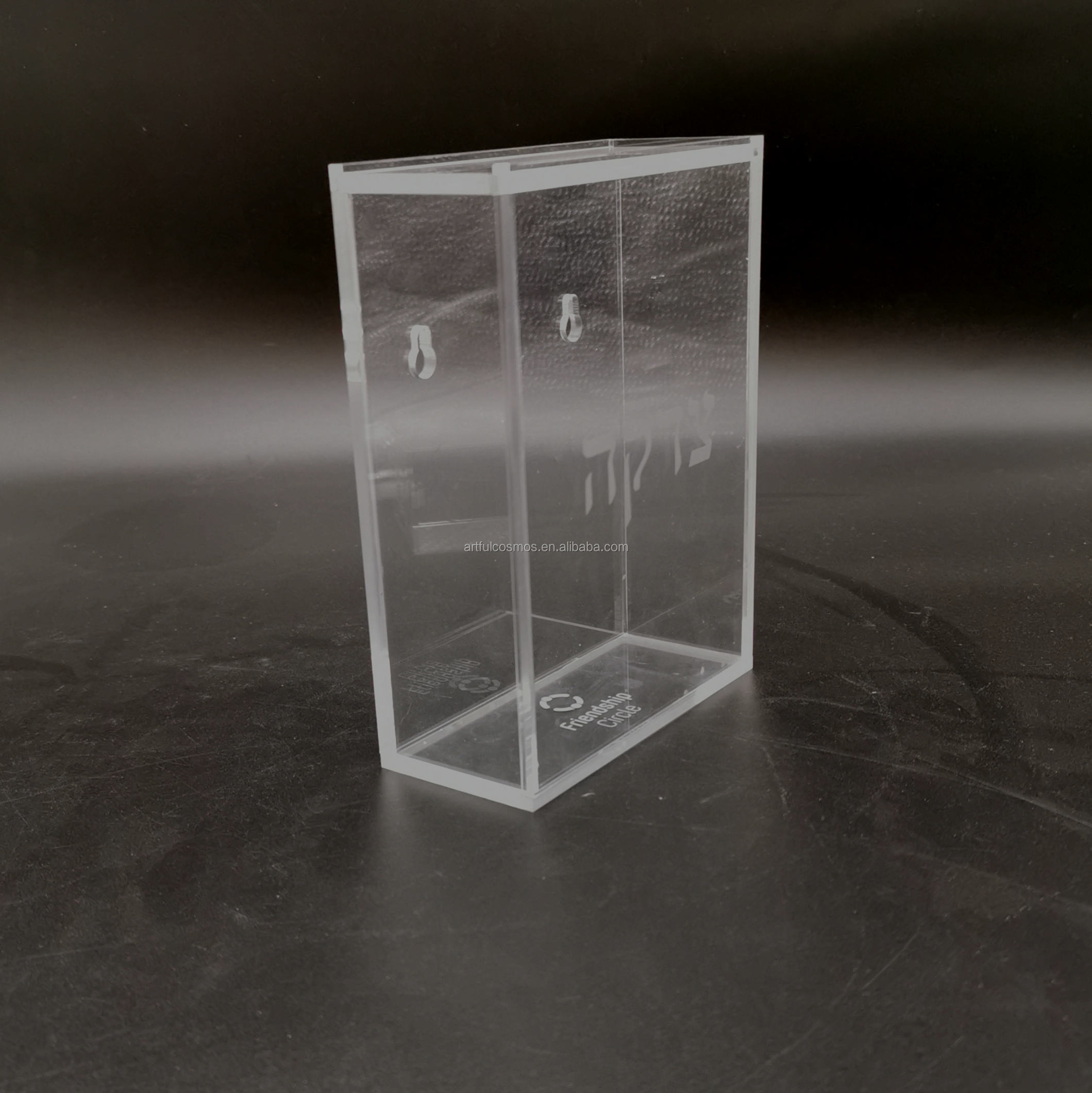 ユダヤ教のツェダカ寄付箱用のカスタムモダンクリアアクリル、シンゴ