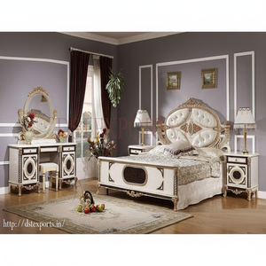 Juego de Muebles de Dormitorio de Madera de Teca Italiana Clásica Barocco Ivory, Estilo Moderno, Tamaño King, Diseño Europeo, Descuento - Product Image 1