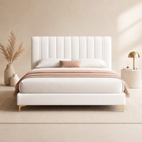 King-Size-Plattformbett mit weißem Kunstleder-Kopfteil für Hotelmöbel-Ausstattung