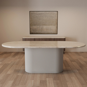Mesa de Comedor Ovalada Lucente Cappuccino de Kumusi Furniture Fashion con Base Acanalada - Product Image 1