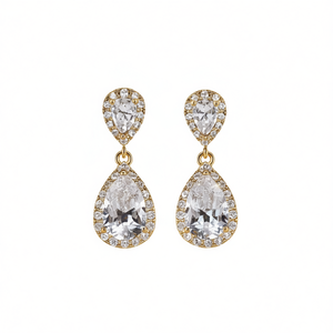 Boucles d'oreilles pendantes en cristal plaqué or E3741, forme goutte d'eau, serti clos, bijoux de mariage classiques pour femmes - Product Image 1