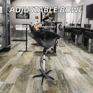 Bac à shampoing moderne en cuir réglable avec repose-pieds pliable pour barbiers et coiffeurs - Bac de lavage de cheveux portable facile à nettoyer - Product Image 2