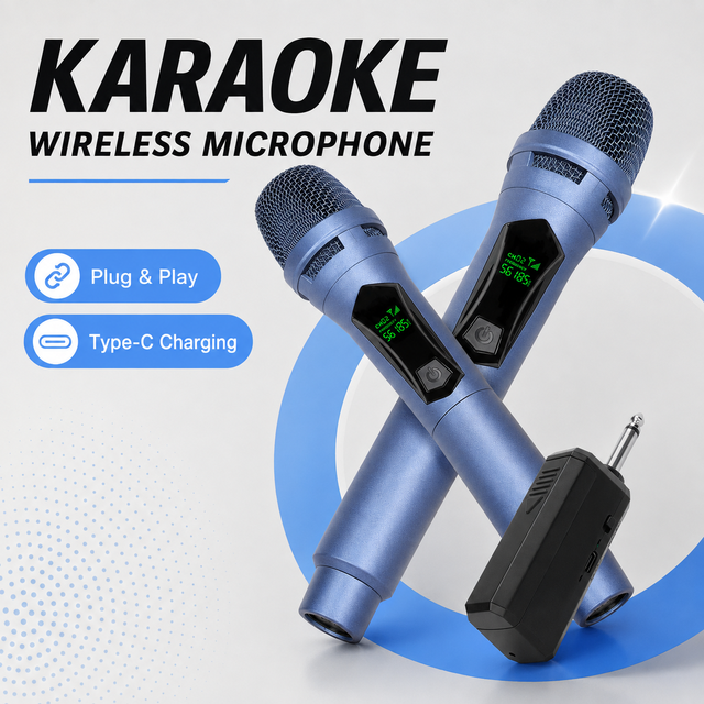 Wireless Karaoke Microphone VHF Handheld Plug and Play Mic Long Battery Life for Home KTV Singing Stage Performance