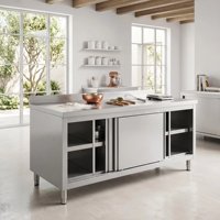 Table de travail professionnelle en acier inoxydable avec portes coulissantes doubles pour armoire de rangement de cuisine commerciale, taille personnalisée