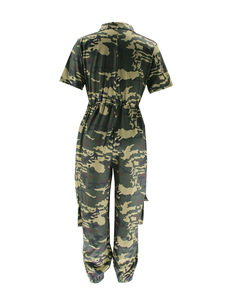 Nouvelle Collection Été : Combinaison <span class=keywords><strong>Femme</strong></span> Plissée Respirante à Manches Courtes, Style Cardigan, avec Patchwork Camouflage et Tissage à la Taille - Product Image 3