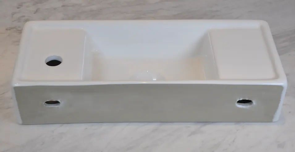 Wastafel kamar mandi, bak cuci toilet keramik putih mewah Modern tipis sisi atas Vanity kabinet tunggal wastafel kamar mandi