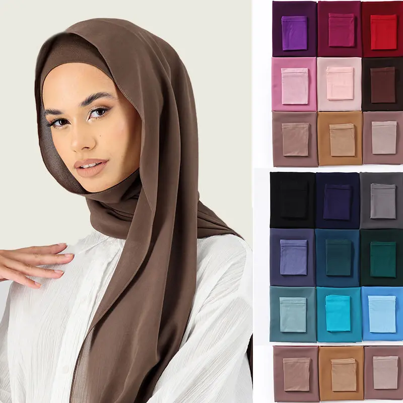 Ensemble de deux pièces hijab en mousseline de soie et écharpe sous-bonnet assortie avec écharpes sous-foulard assorties châles pour femmes