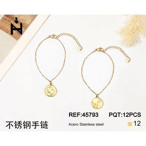 Stainless Steel <b>Bracelet</b> With Coin Pendant Gold Tone <b>Adjustable</b> Chain For Women Fashion Jewelry - Product Image 1