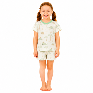 Conjunto de Pijamas para Meninas com Estampa de Desenho Animado Personalizada em Fibra de Bambu Macia, Camiseta de Manga Curta e Calças com Cintura Elástica - Product Image 4