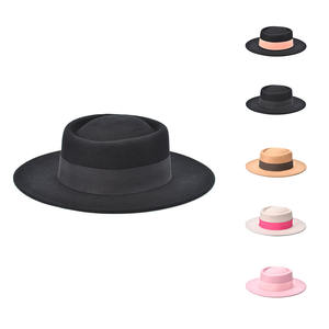 Logotipo personalizado diseñador mujer 100 lana australiana clásico Sombrero lana <span class=keywords><strong>cerdo</strong></span> Pie Camo plano clásico Boater sombrero <span class=keywords><strong>de</strong></span> fieltro con hebilla - Product Image 2