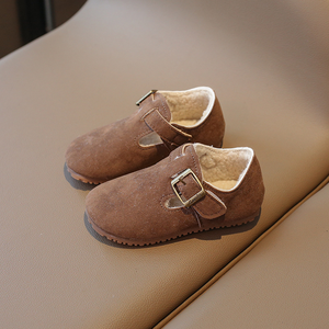 2025 Autumn and Winter New Retro Suede <strong>Kids</strong> <strong>Loafers</strong> with Cotton Lining for Warmth - Product Image 3