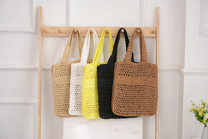 2023 été plage raphia paille <span class=keywords><strong>osier</strong></span> sac fourre-tout grande capacité broderie tricot maille femmes épaule - Product Image 6