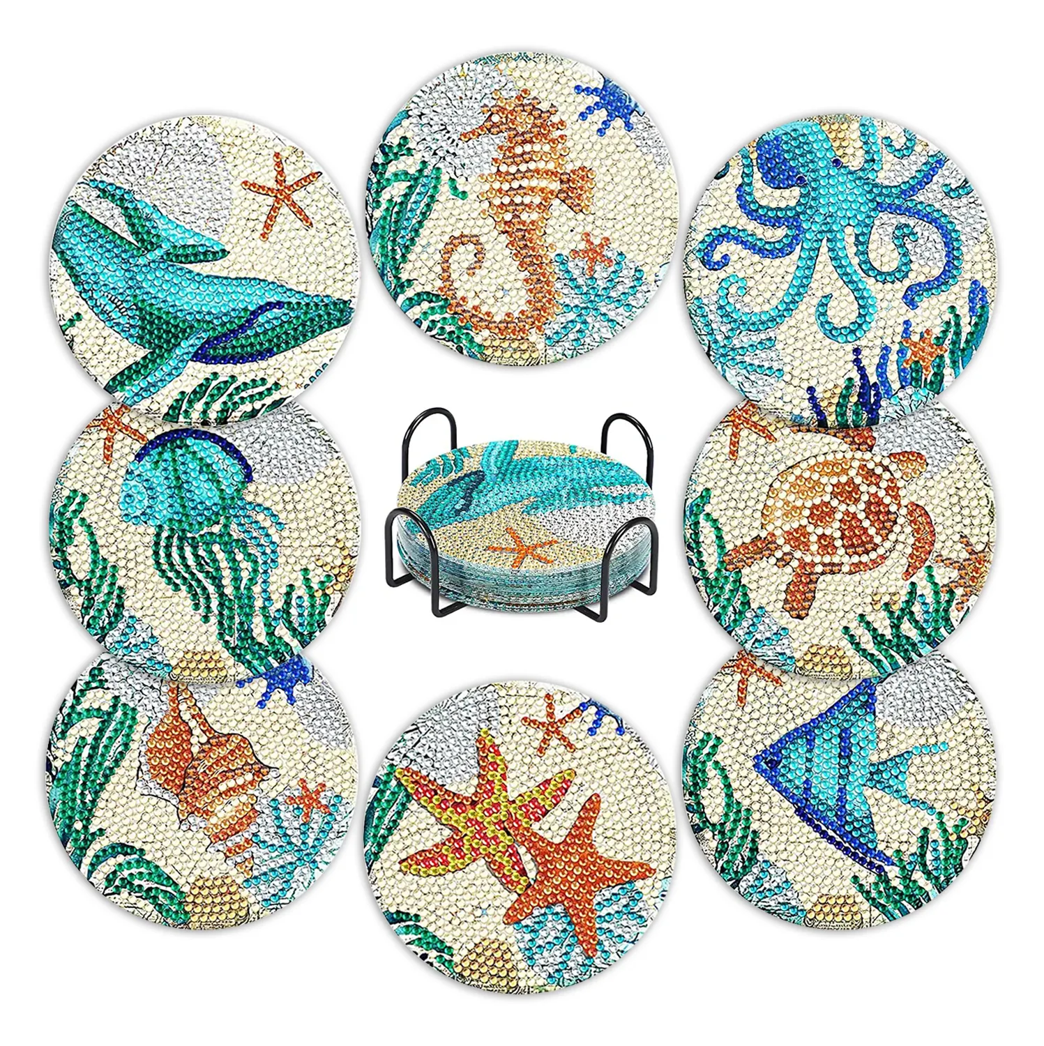 high quality acrylic diamond painting coasters nature diy diamond Sea Life Coasters kit 8pcs per set