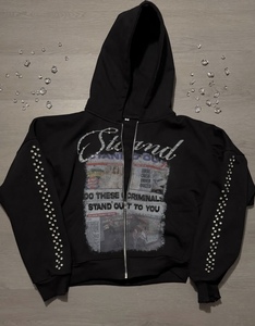 Felpa con Cappuccio Invernale da Uomo con Zip, Stampa Gotica con Strass e Design Angelo, Stile Urbano Streetwear - Product Image 2
