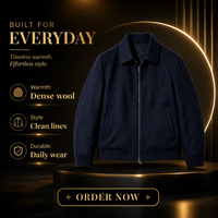 Veste en laine bleu marine à col à revers et fermeture éclair 811