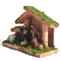 Crèche en bois avec figurines en résine, ornement de Noël, décoration de table religieuse, statue artisanale de la Sainte Famille