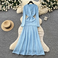 Nouvelle Robe Tricotée Décontractée pour Femme Automne Hiver, Taille Empire, Longueur Genou, Respirante, Boutonnée, Manches Longues
