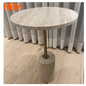 北欧石灰石轻奢现代简约磨光咖啡色大理石小圆桌别墅餐桌 - Product Image 5