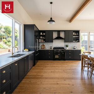 HAPPY HOUSES Vente en gros d'armoires de cuisine modernes en bois massif, style Shaker noir mat, contreplaqué, cuisine sur mesure avec évier <span class=keywords><strong>double</strong></span> - Product Image 1