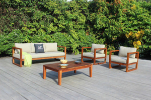 Ensemble de meubles de jardin d'extérieur en bois/aluminium, 6 places, design contemporain, table et chaises en bois massif, OEM ODM - Product Image 5