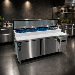 Professional Commercial 2 Door Salad Prep <b>Table</b> <b>Stainless</b> <b>Steel</b> Sandwich Fridge with Glass Sneeze Guard GN Pan Cooler - Product Image 1