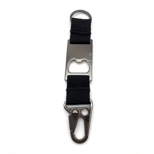 YYX gunmetal color iron key bottle opener keychain with short nylon webbing strap