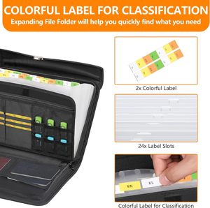 Bolsa de almacenamiento de archivos de acordeón de cuero de 24 bolsillos con logotipo personalizado portátil de negocios A4, papelería de oficina, expansión personalizable - Product Image 4