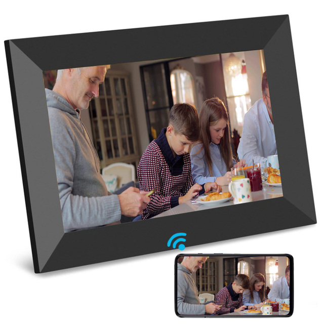 Smart WiFi Digital Photo Frame 8" IPS Screen Auto-Rotate Clock Function MP4 Support 32GB Storage Frameo APP