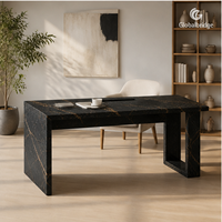 Bureau moderne en marbre noir et or sur mesure avec surface polie, durable, écologique et imperméable pour les projets d'hôtels et de villas