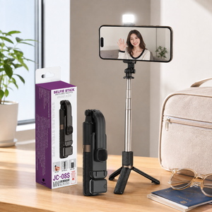 Mini Trípode JC-08S con Textura de Rejilla y Luz LED de Relleno, Palo Selfie de 775 mm con Mango de Acero Inoxidable de Tamaño de Bolsillo - Product Image 4
