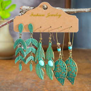 Ensemble <span class=keywords><strong>de</strong></span> boucles d'oreilles pendantes vintage <span class=keywords><strong>pour</strong></span> femmes, boucles d'oreilles bohèmes à feuilles vertes, boucles d'oreilles à pampilles, boucles d'oreilles longues faites à la main, <span class=keywords><strong>vente</strong></span> <span class=keywords><strong>en</strong></span> <span class=keywords><strong>gros</strong></span> - Product Image 4