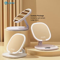 Miroir de maquillage LED rechargeable personnalisable pour voyage, éclairage 3 couleurs, réglage multi-angles, miroir cosmétique pliable de table