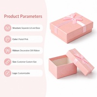 Boîte à bijoux rose avec nœud, finition mate, gaufrage, emballage deux pièces avec couvercle, doublure en éponge pour colliers, bracelets, bagues et cadeaux de bijouterie