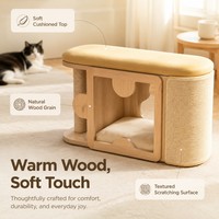 Banc multifonctionnel pour chat en bois avec coussin et griffoir en sisal pour entrée