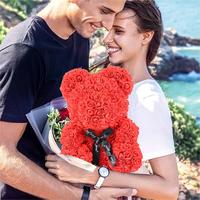 Ours en Peluche Personnalisé Fait Main en Mousse Fleur Rose pour Cadeaux d'Anniversaire, de Saint-Valentin et de Fête des Mères