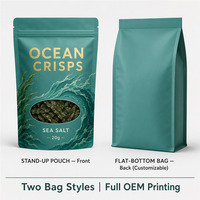 Bolsa de Embalaje Premium con Ventana Resellable para Snacks de Algas Asadas Crujientes, Chips de Algas, Snacks de Sésamo y Wasabi, Estilo Asiático