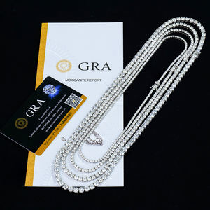 Collar de tenis unisex chapado en rodio con moissanita redonda de plata esterlina S925 certificada GRA, pasa la prueba del diamante, estilo hip hop - Product Image 1