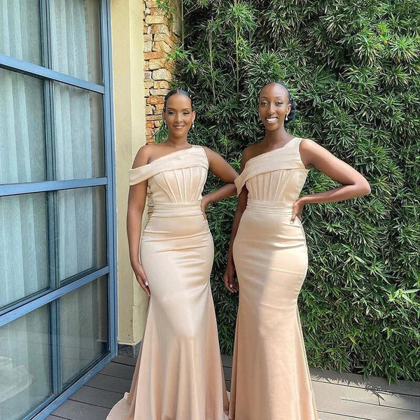 champagne mermaid bridesmaid dresses Gold Mismatched Mermaid Sexy High Slit Bridesmaid Dress, FC5838 – Dairy  Bridal main image 1