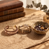 Bracelet tissé en pierre naturelle œil de tigre de haute qualité, fait main, perles bohèmes, cristal, acier inoxydable, bijoux OEM/ODM