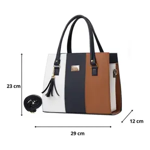 Bolso Tote para Mujer Fana Irem, Color Azul Marino y Camel, Cierre de Solapa, Asa Cruzada, Borla de Perlas, Uso Diario - Product Image 4