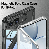 Étui magnétique transparent pour iPhone Duo Fold avec béquille rétractable, protection de la charnière, antichoc, coque pliable pour téléphone portable